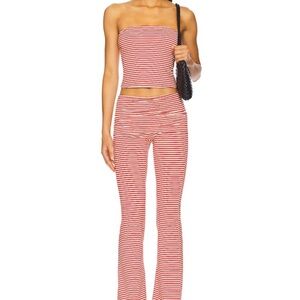 superdown Red & White Striped Tube Top with Flared Pants
